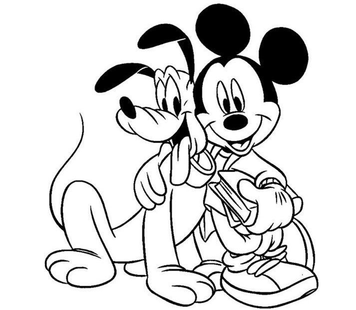 Myszka Miki przytula się z psem Pluto - malowanka dla dzieci