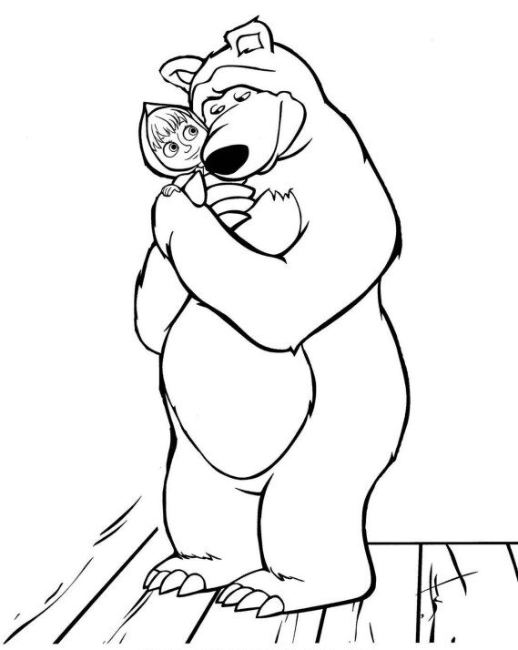 Niedźwiedź przytula Maszę - kolorowanka dla dzieci