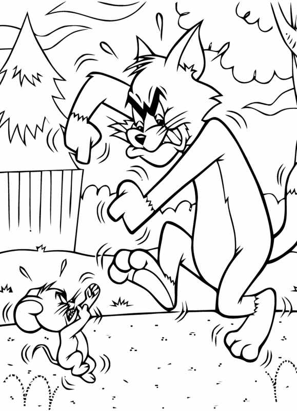 Obrazek do kolorowania z Tomem i Jerry'm