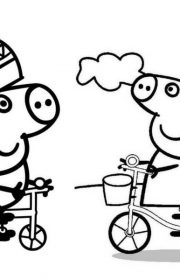 Peppa i George na rowerkach - kolorowanka dla dzieci