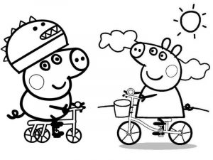 Peppa i George na rowerkach - kolorowanka dla dzieci