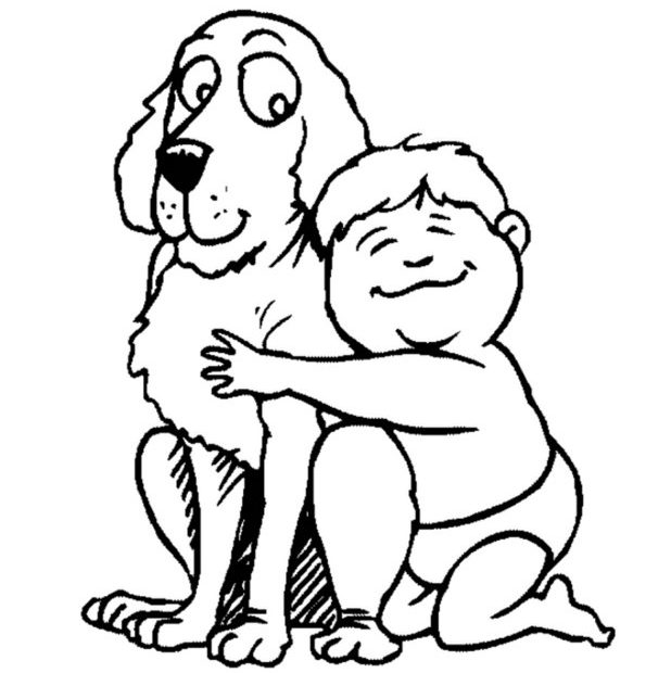 Pies i jego właściciel - kolorowanka rysunkowa do wydruku