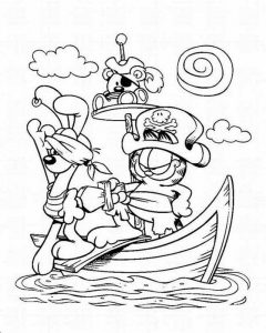 Pirat Garfield na statku - kolorowanka
