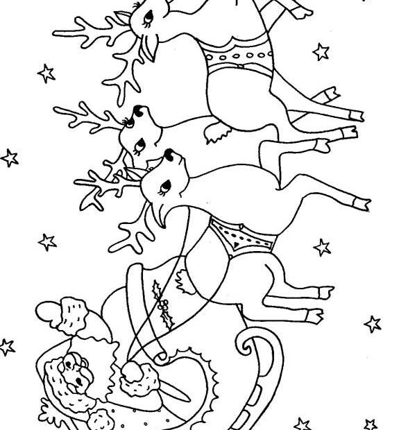 Renifery Świętego Mikołaja kolorowanka dla dzieci