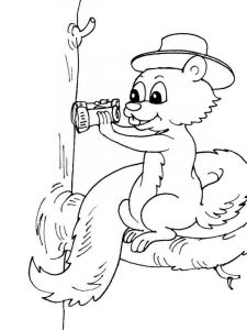 Rysunek z wiewiórką patrzącą przez lornetkę