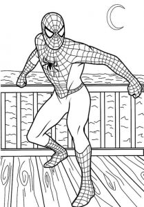Spiderman na moście - kolorowanka do wydrukowania