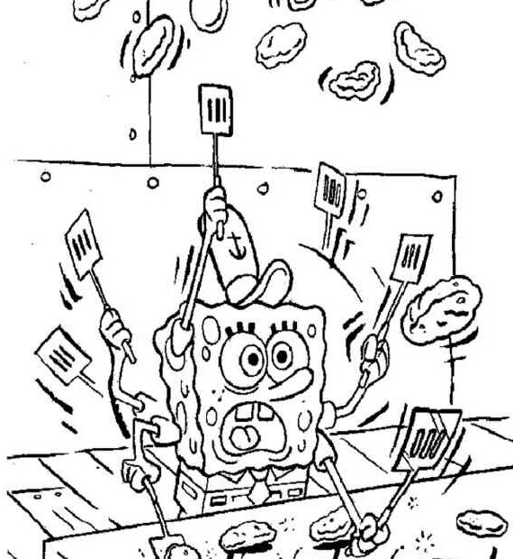 SpongeBob gotuje - kolorowanka do druku w PDF