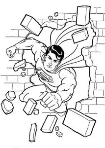 Superman rozwala pięścią mur - kolorowanka dla dzieci