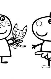 Świnka Peppa z kotkiem - kolorowanka dla dzieci