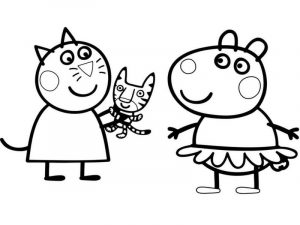 Świnka Peppa z kotkiem - kolorowanka dla dzieci