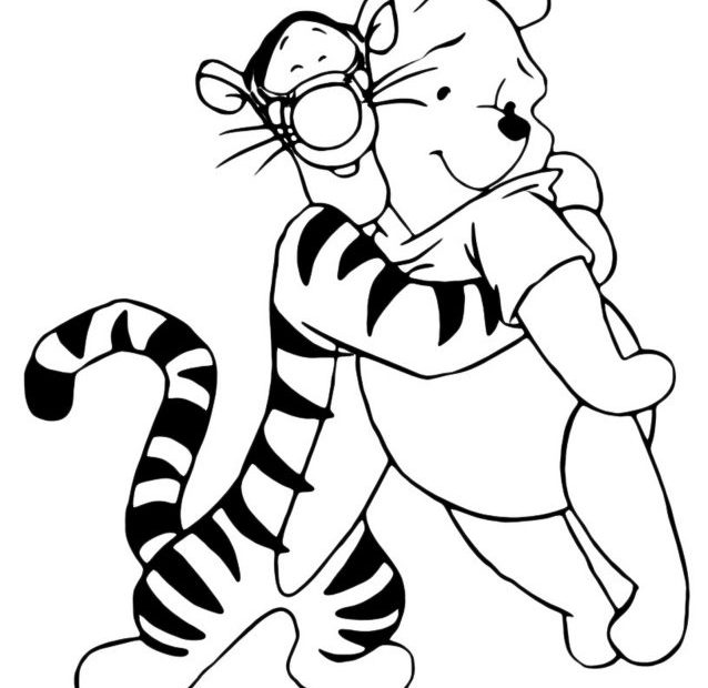 Tygrysek przytula misia Puchatka - kolorowanka dla dzieci