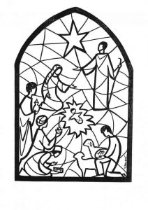 Witraż kolorowanka z Jezuskiem na Boże Narodzenie