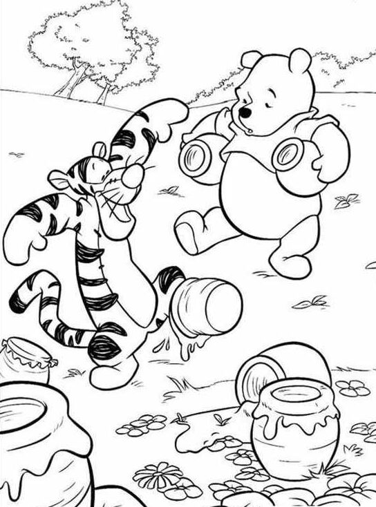 Zabawy Puchatka z Tygryskiem - malowanka dla dzieci