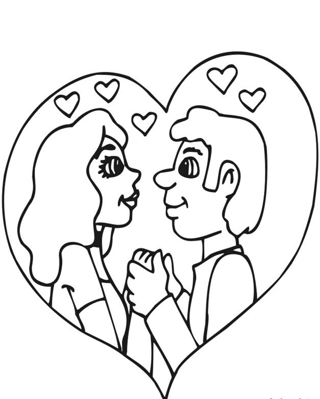 Zakochana para w sercu - kolorowanka walentynkowa